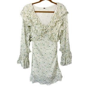 Free People Sweetest Thing Ivory Floral Ruffle Long Sleeve Dress - Size 6